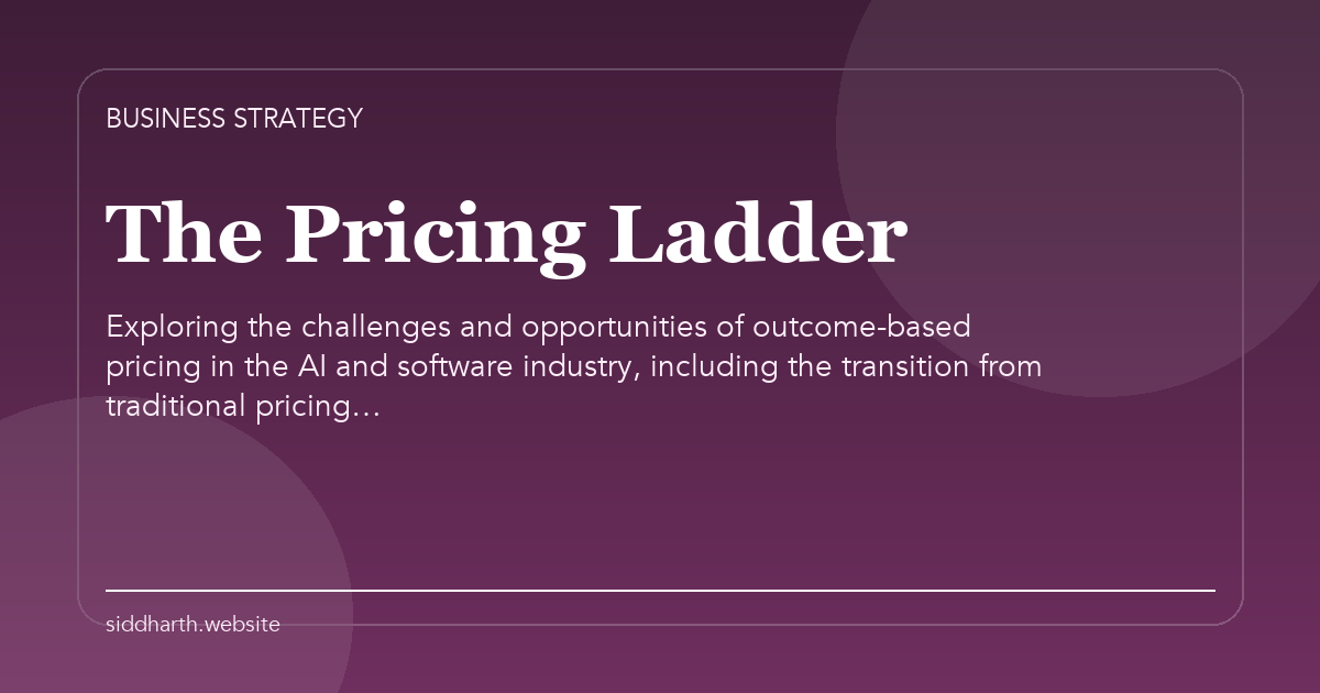 Title card for "The Pricing Ladder" about Exploring the challenges and opportunities of outcome-based pricing in the AI and software industry, including the transition from traditional pricing….