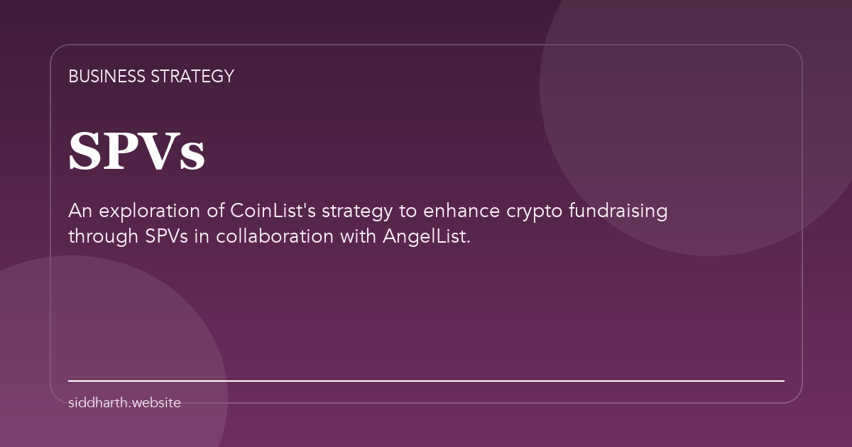 Title card for "SPVs" about An exploration of CoinList's strategy to enhance crypto fundraising through SPVs in collaboration with AngelList.
